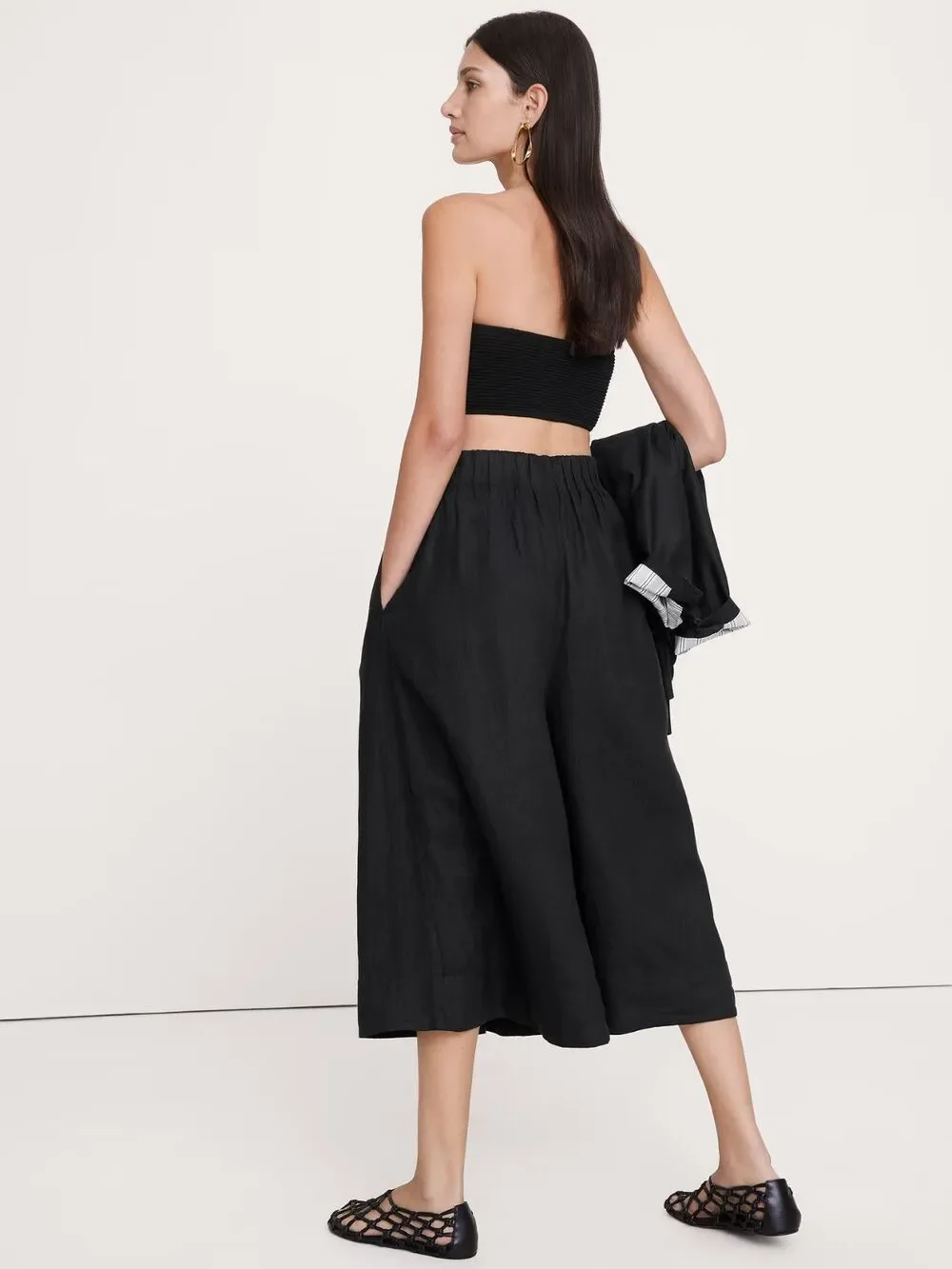 Banana Republic Linen Culotte Wide Leg Black #875444